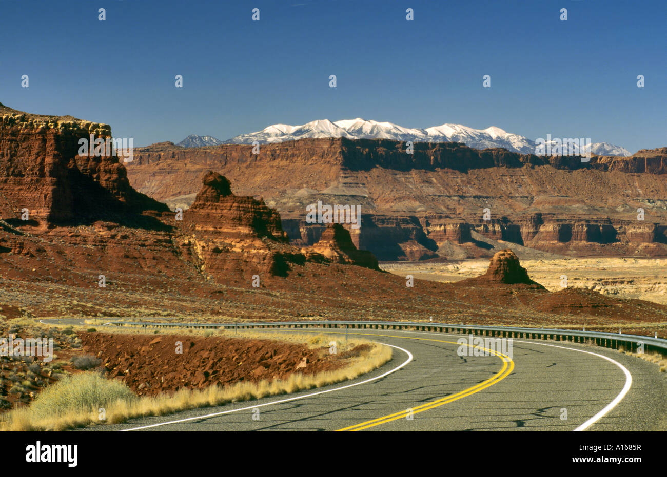 Highway 95 near Hite Marina at Lake Powell, Henry Mountains under snow
