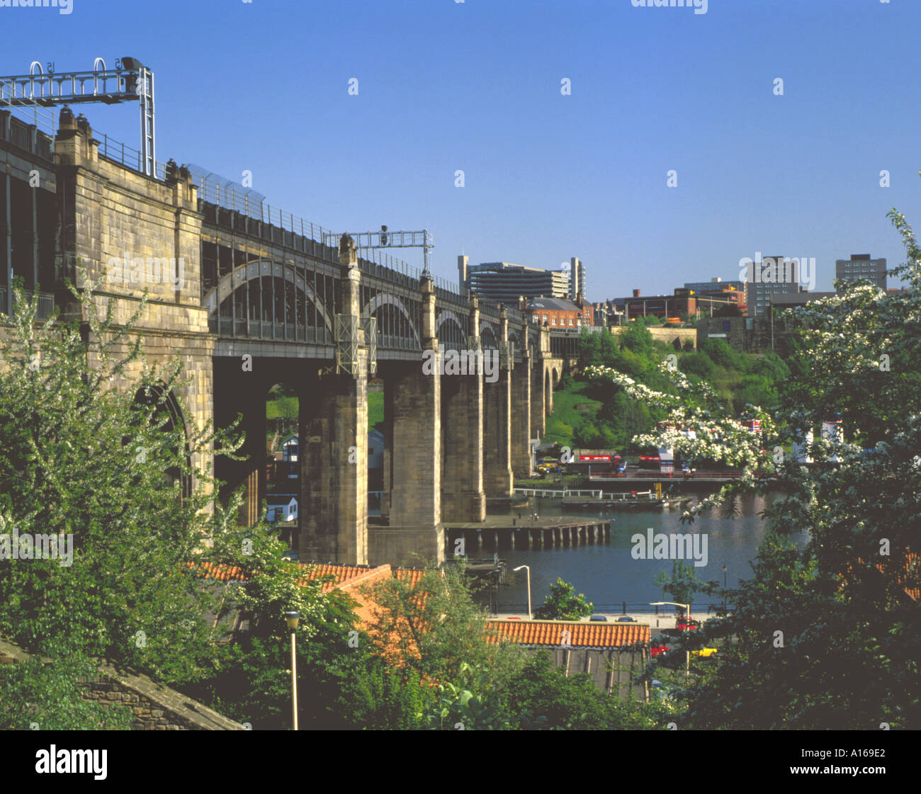High Level Bridge with Gateshead beyond, from Newcastle upon Tyne, Tyneside, Tyne & Wear, England, UK. Stock Photo