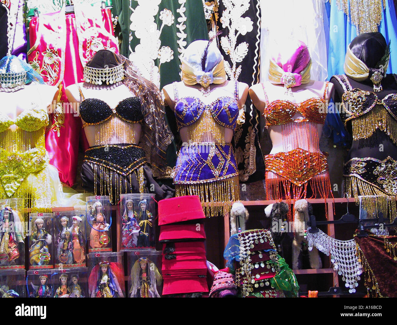 Belly dancer clothes fez and other souvenirs at the Grand Bazaar Istanbul - 2010 European Capital of Culture - Turkey Stock Photo