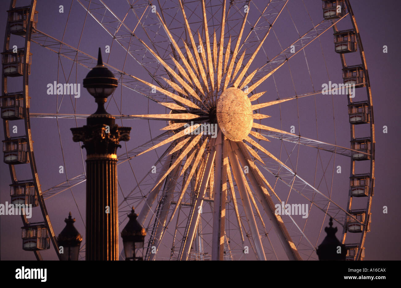 Grand Roue de Paris ferris wheel detailed in dusk light Paris France Stock Photo