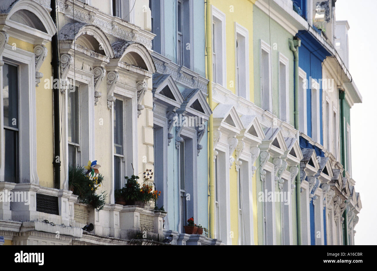 Colourful facade of a residential street in Notting Hill London W11 an upmarket and trendy neighbourhood Stock Photo
