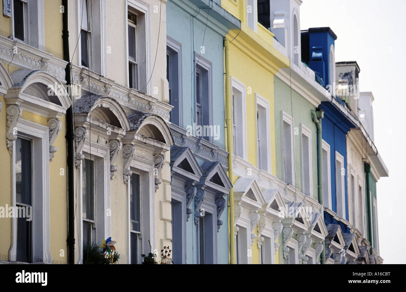 Colourful facade of a residential street in Notting Hill London W11 an upmarket and trendy neighbourhood Stock Photo