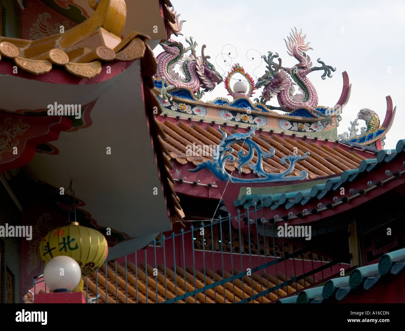 Colourful Dragon motifs adorn the rooftops of the Nan Thien Taoist Chinese temple in Ampang Malaysia Stock Photo