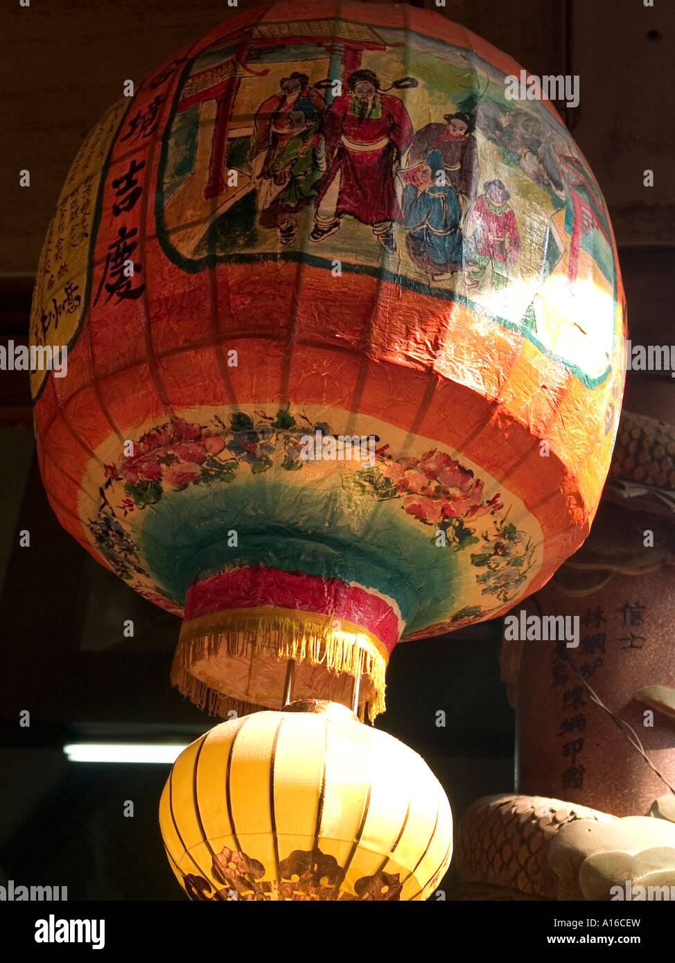 Large red paper lantern hang from the ceiling inside the Nan Thien temple Ampang Kuala Lumpur Malaysia Stock Photo