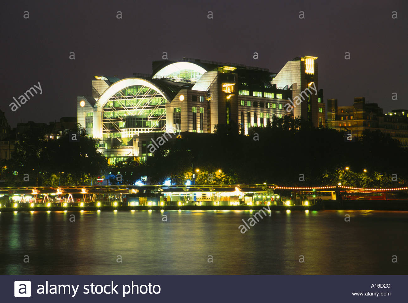 Night View From South Bank Across River Thames To Embankment