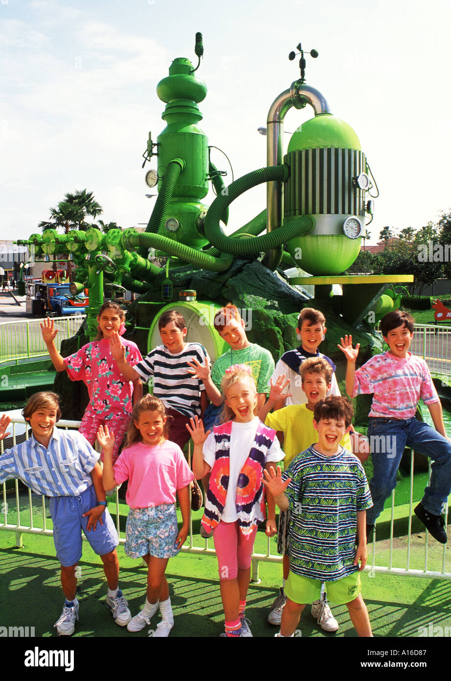 Nickelodeon Studios in Orlando Florida Children in front of the slime machine Stock Photo