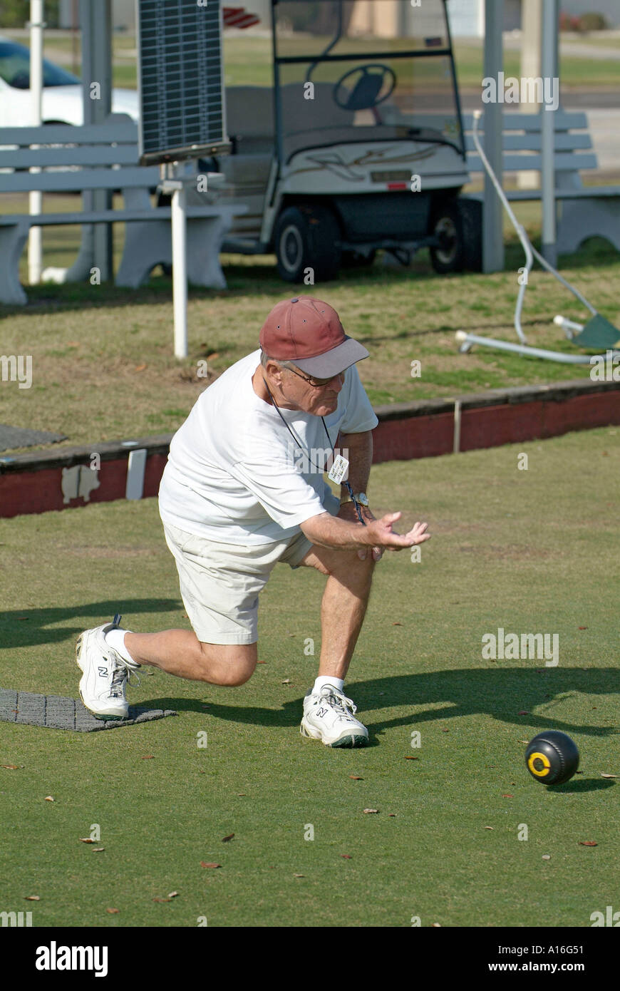 lawn bowling at Sun City Center Florida a retirement community for senior citizens and baby boomers Stock Photo