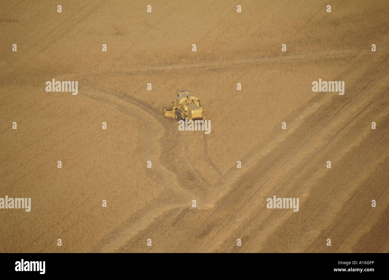 aerial view of combine harvester Stock Photo