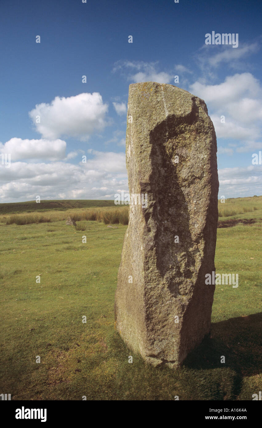 Large upright stone at Mitchell s Fold stone circle Stock Photo