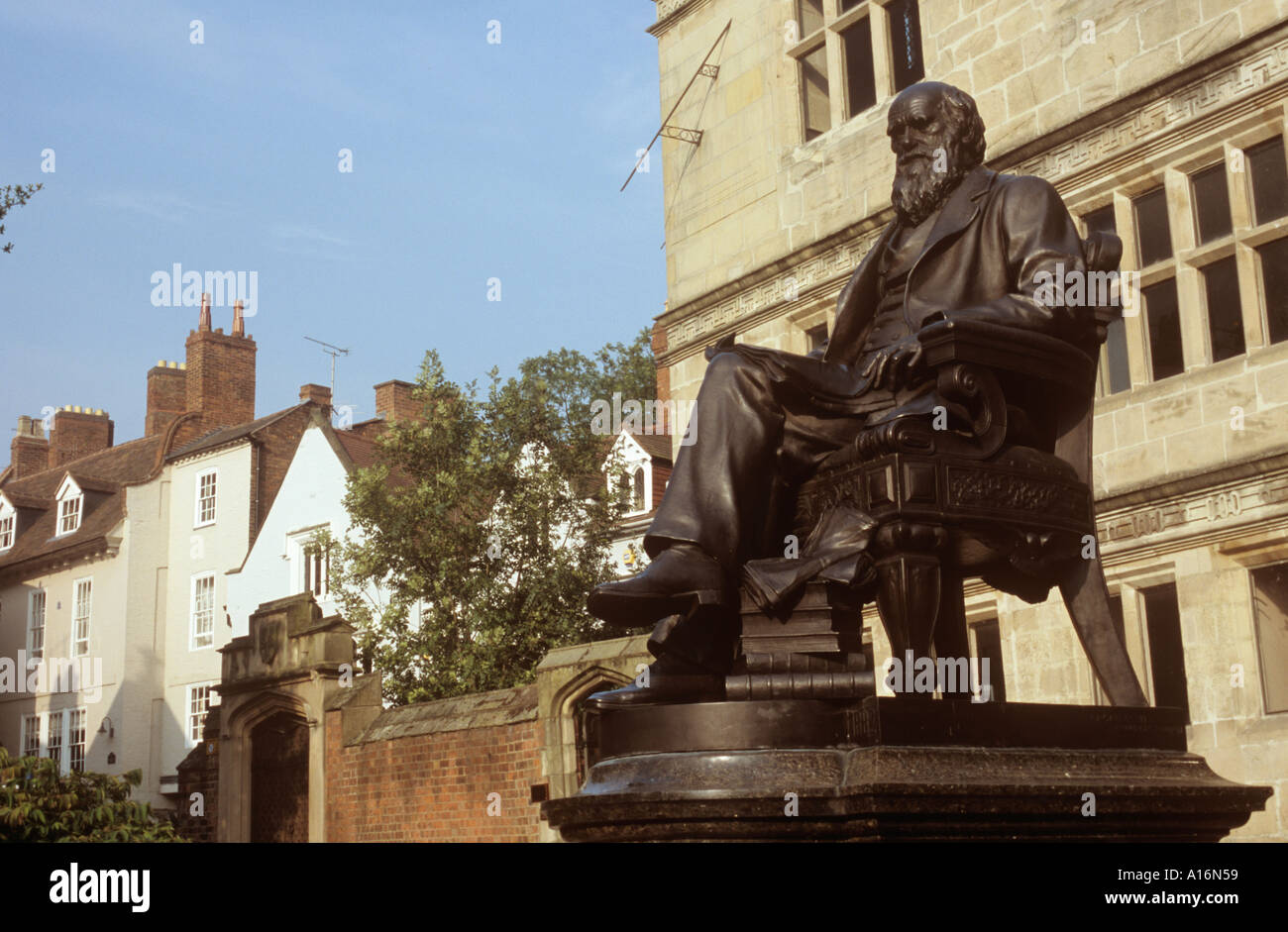 Bronze statue of Charles Darwin outside Shrewsbury public library Stock Photo
