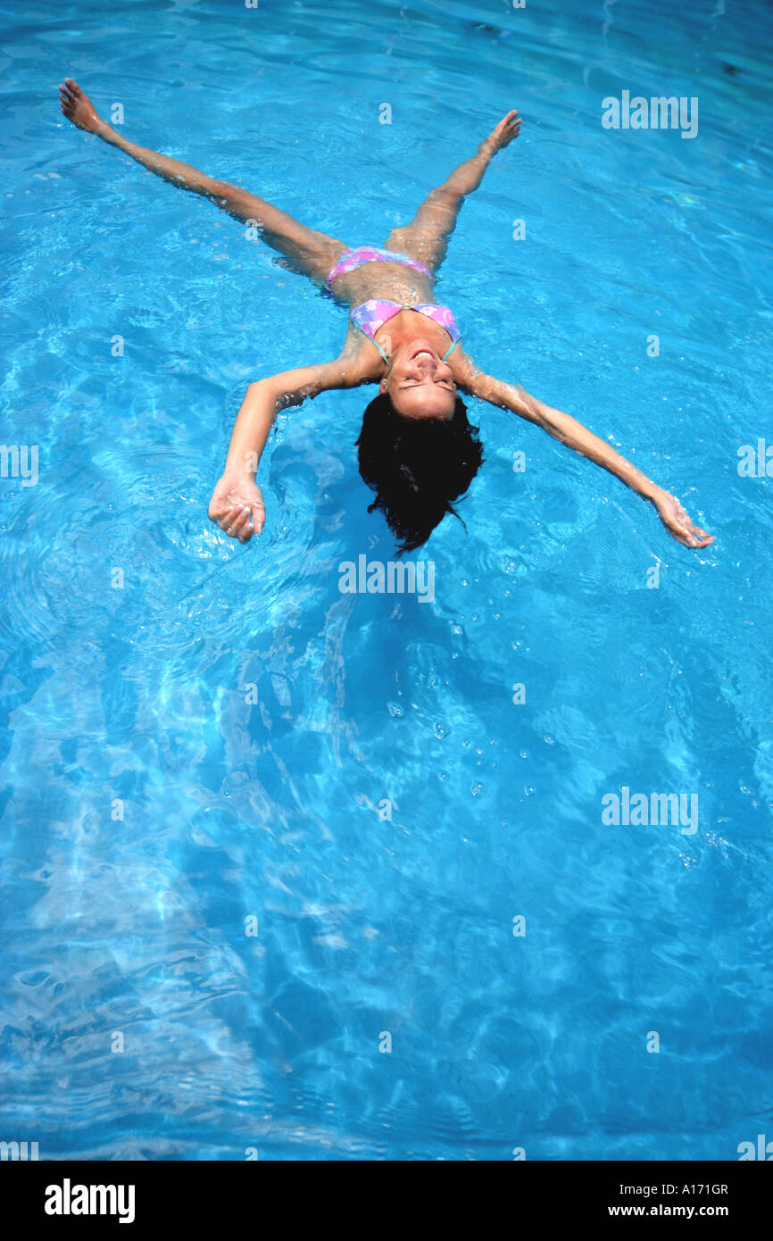 lady in a swimmingpool Stock Photo