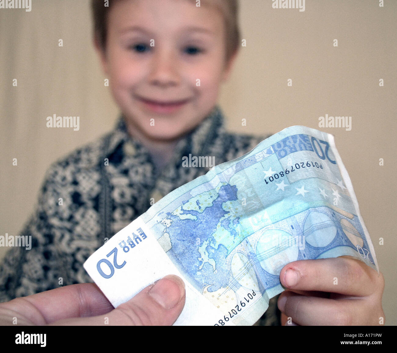 Boy With A 20 Euro Note Stock Photo Alamy