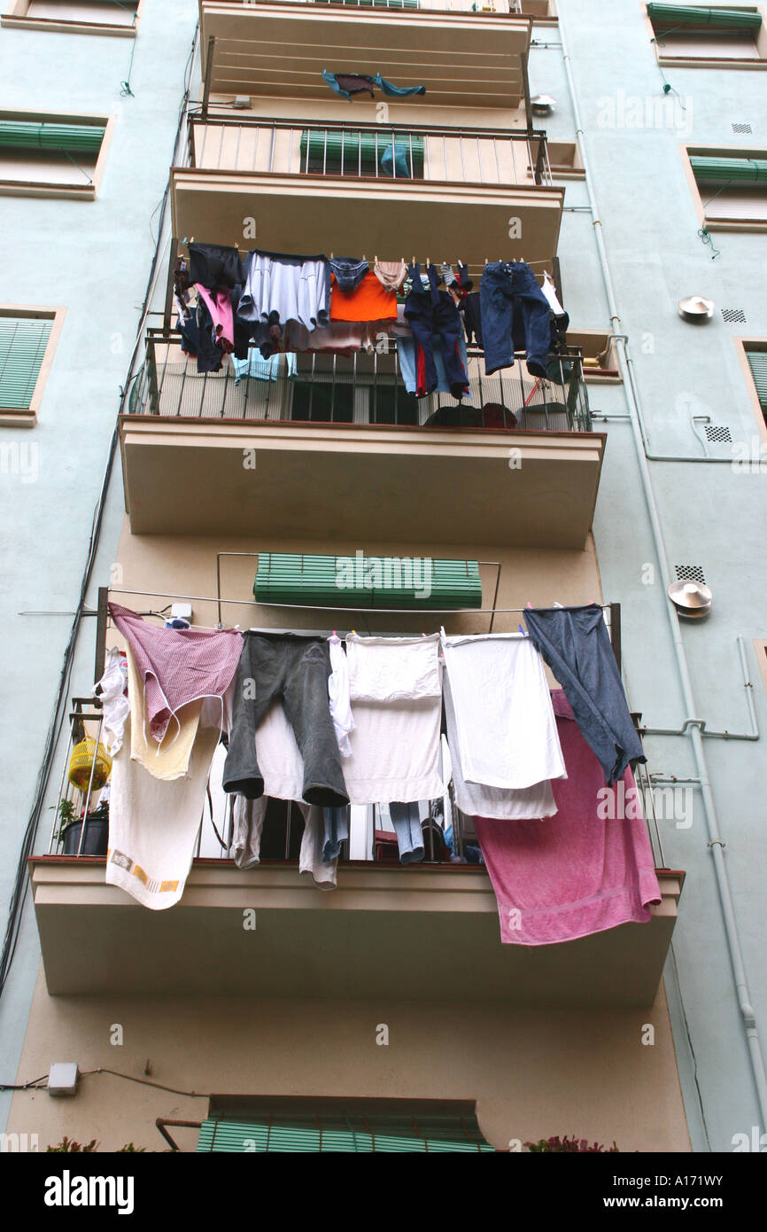 washing on the balcony Stock Photo