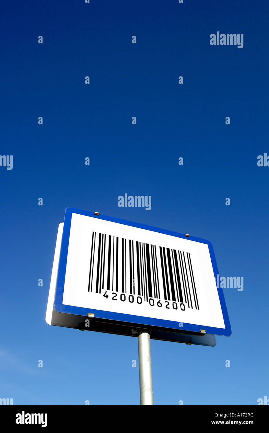 Austrian place-name sign with bar code Stock Photo