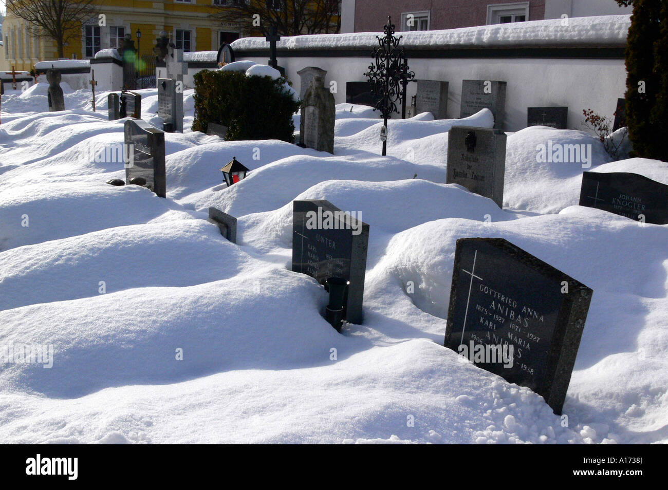 cemetery in the snow Stock Photo