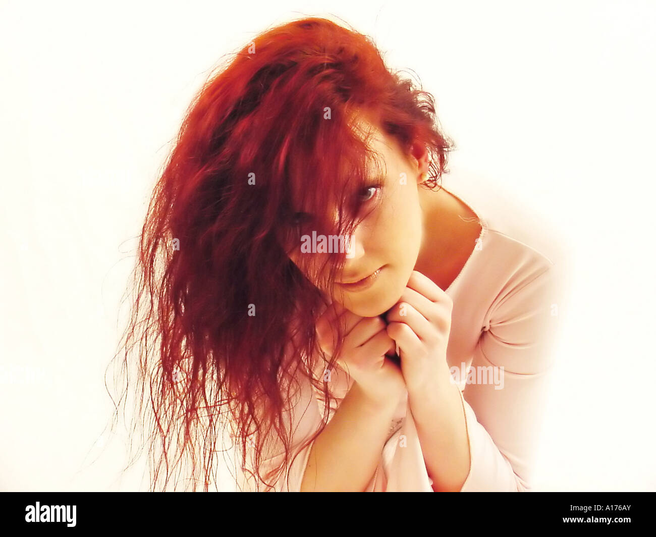 young lady with red hair Stock Photo