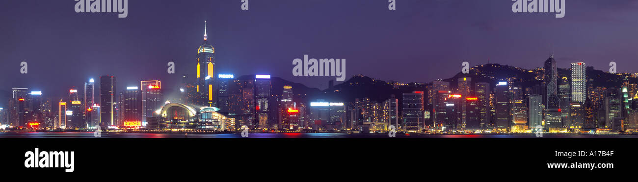 Panorama of the skyline of Central District of Hong Kong at night Stock ...