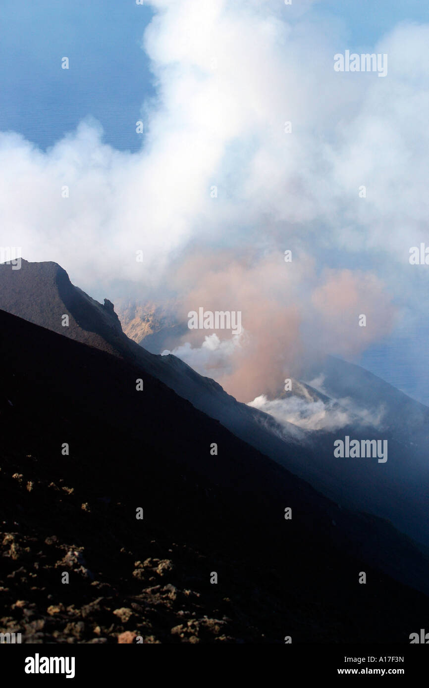 Erupting Volcano, Stromboli, Italy. Stock Photo