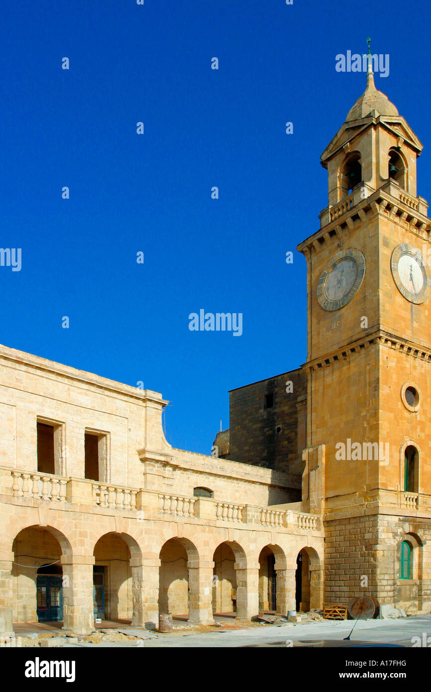 Clock tower, ancient architecture, Malta Stock Photo Alamy