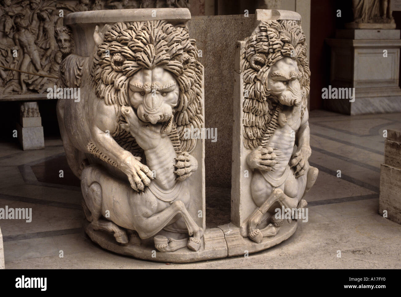 Rome Roman Italy Italian Museum archaeology  Lion Lions Sarcophagus Stock Photo