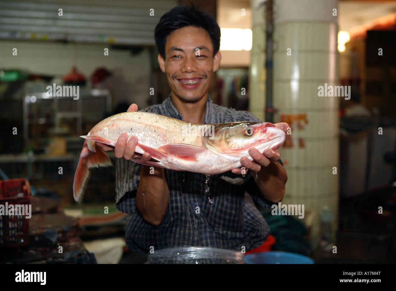 Fish Seller, Central Market, Shunde, Foshan, GuangDong, China. Stock Photo