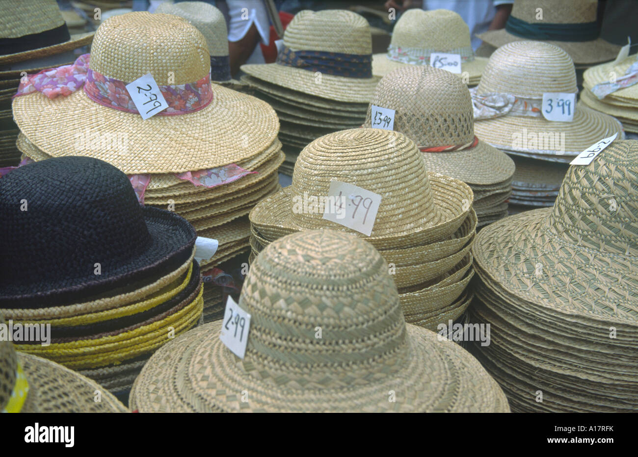 Hats for Sale on Market Stall Stock Photo