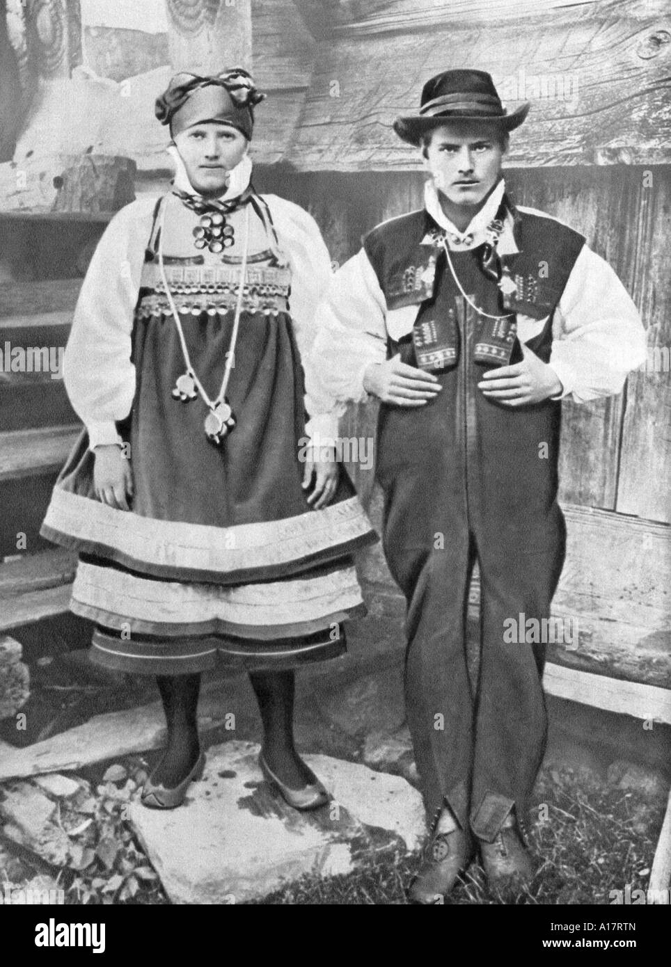 Historical Photograph of Norwegian Couple in Traditional Dress Stock Photo