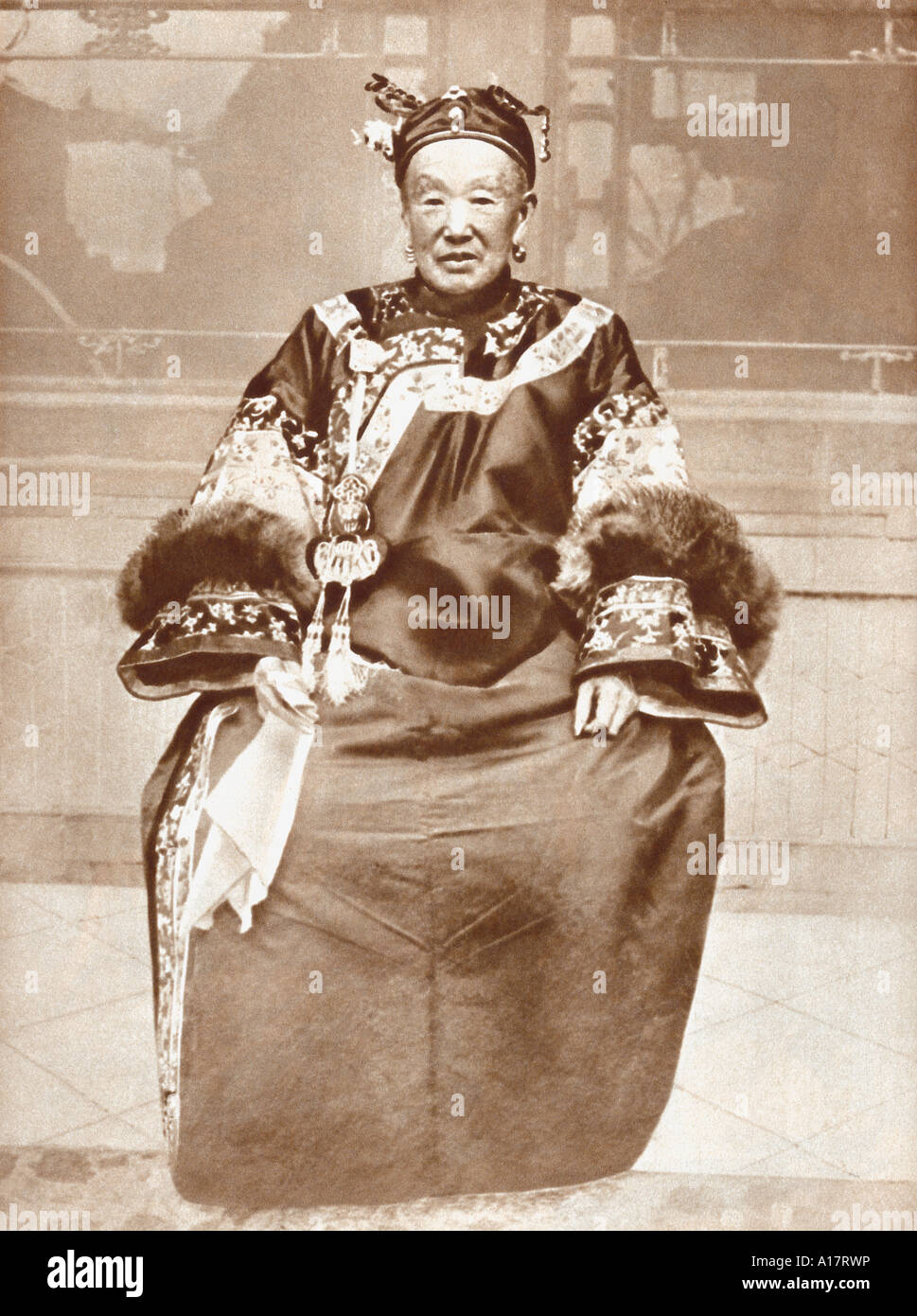 Historical Photograph of Chinese Mandarin Government Official in Traditional Dress Stock Photo