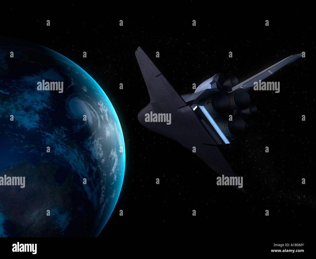 Space Shuttle backdropped against Earth Stock Photo - Alamy