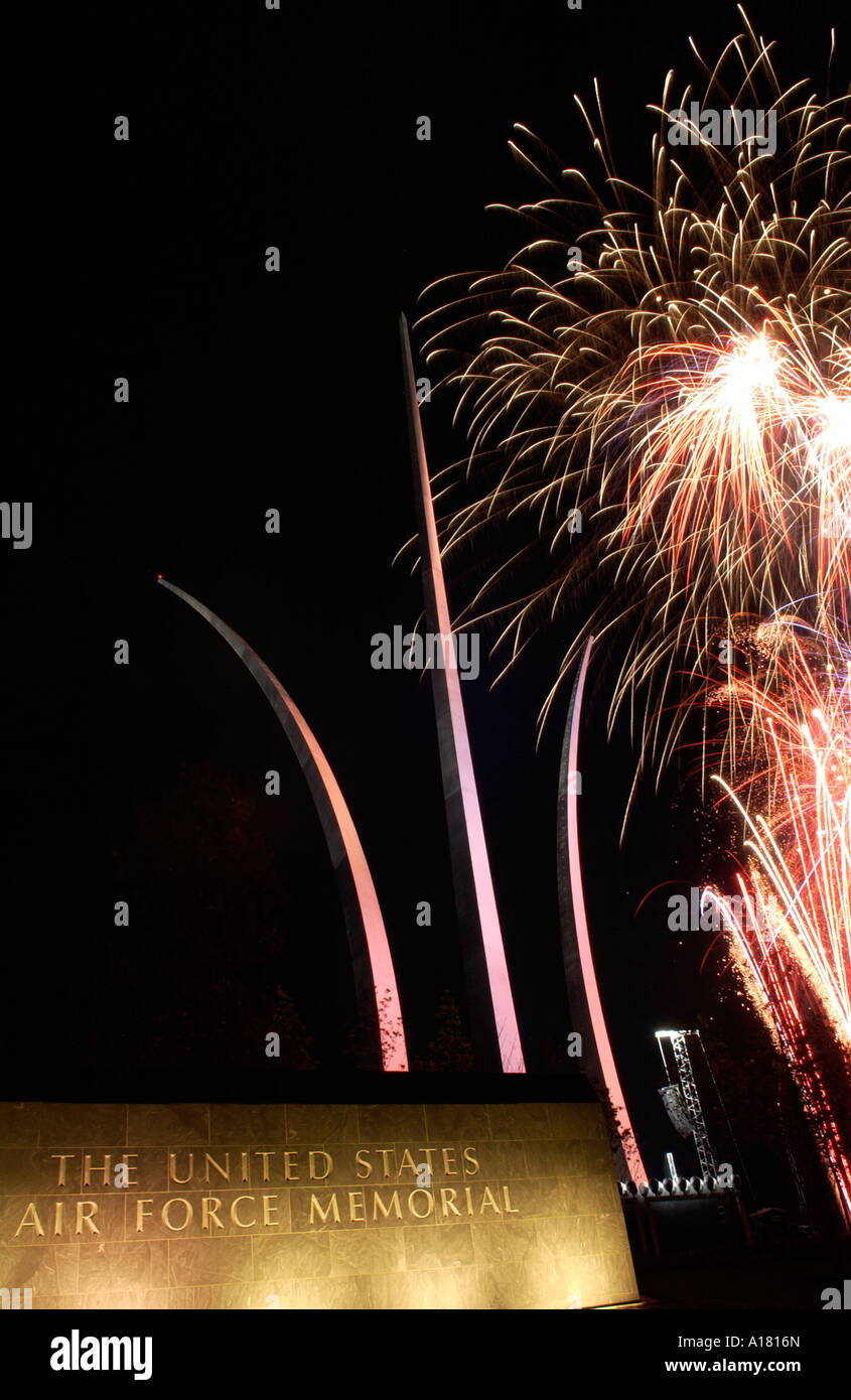 Fireworks light up the Air Force Memorial October 13 at Arlington, Va