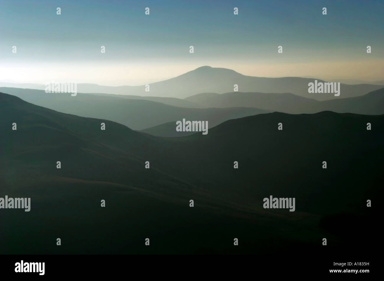 Hazy Cheviot Hills, Northumberland National Park, England, UK Stock ...