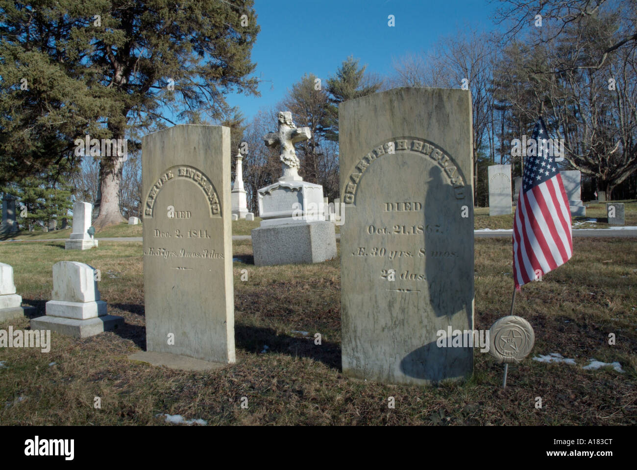 Old weathered headstones in an scenic New England graveyard Stock Photo ...