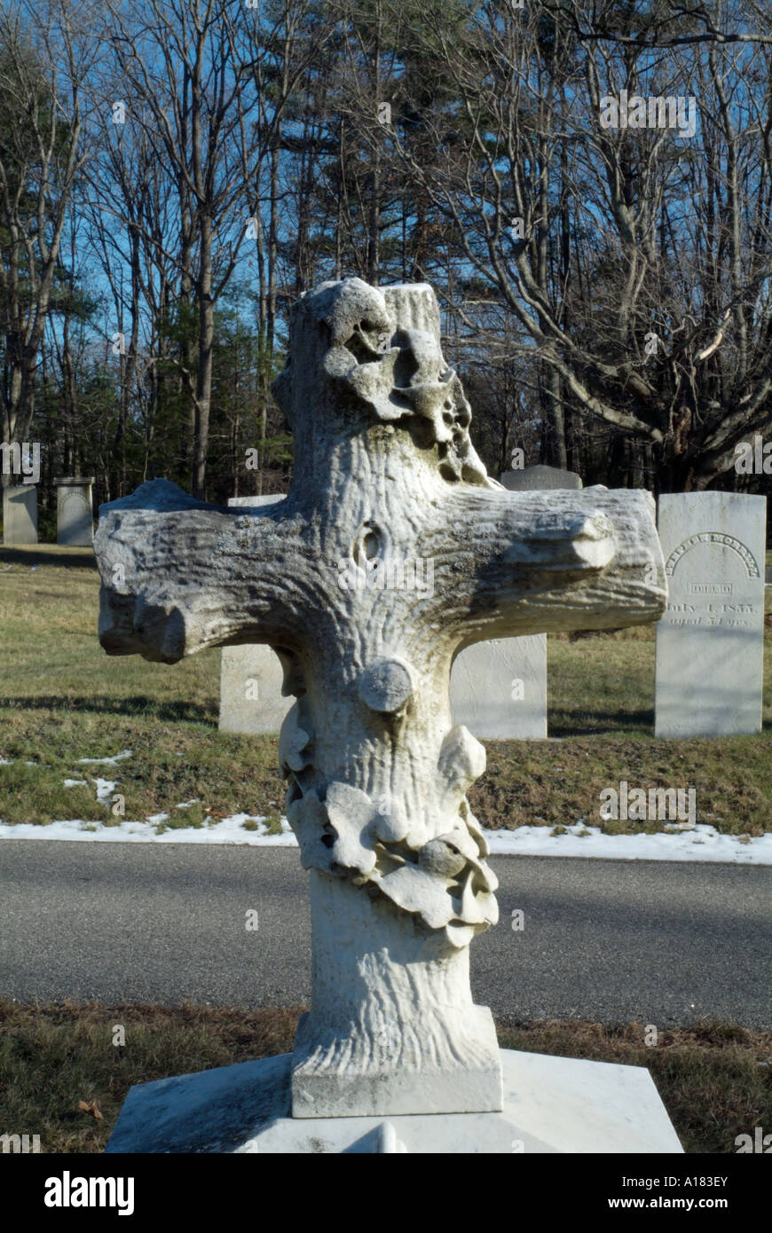 Old weathered headstones in an scenic New England graveyard Stock Photo ...