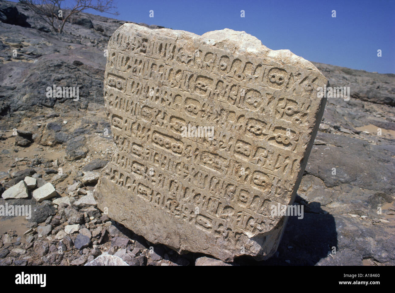 Himyaritic inscriptions in stone fragment near the Marib Dam Yemen ...