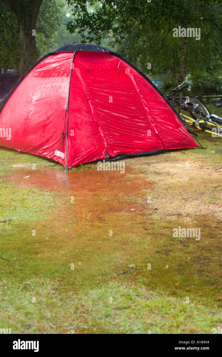 Red tent in a rain storm on New Forest campsite Hampshire England UK Stock  Photo - Alamy