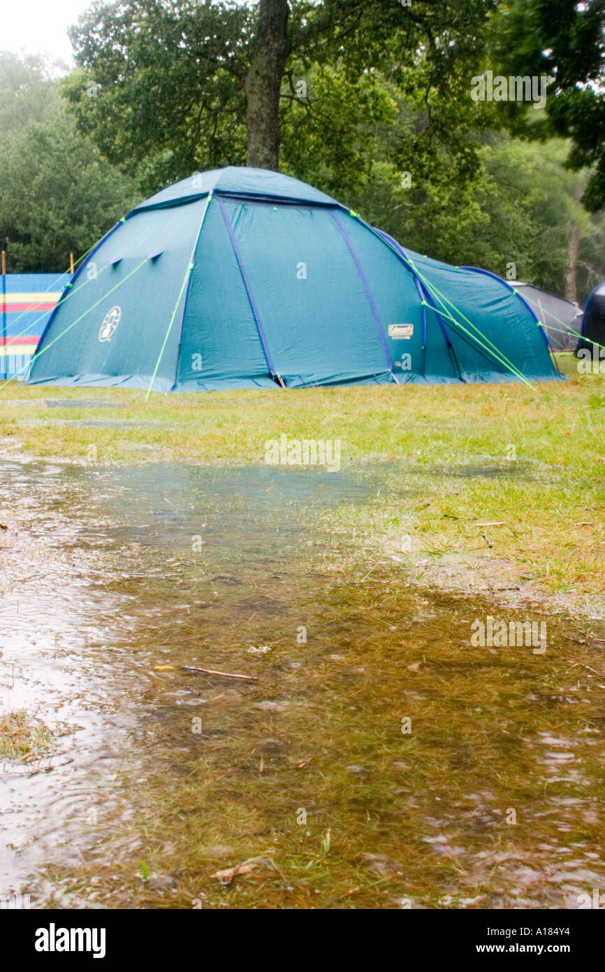 Tent In The Rain On New Forest Campsite Hampshire England Uk Stock Photo Alamy