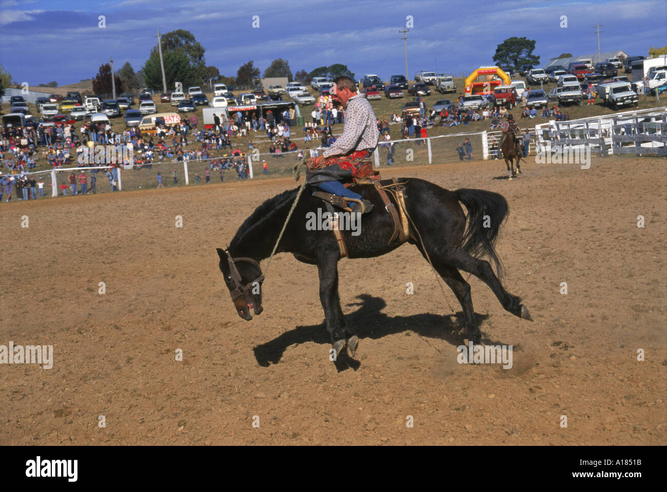 Rider in a local rodeo in Omeo in the state of Victoria Australia C Leimbach Stock Photo