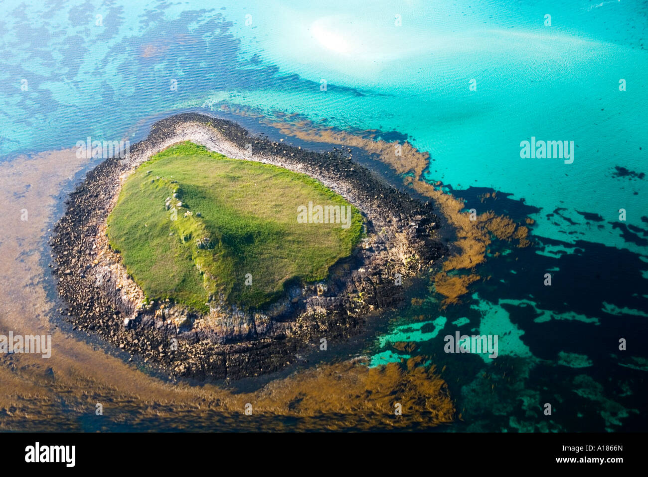 Aerial view of small island off St Martins Isles of Scilly Cornwall England UK United Kingdom GB Great Britain Stock Photo