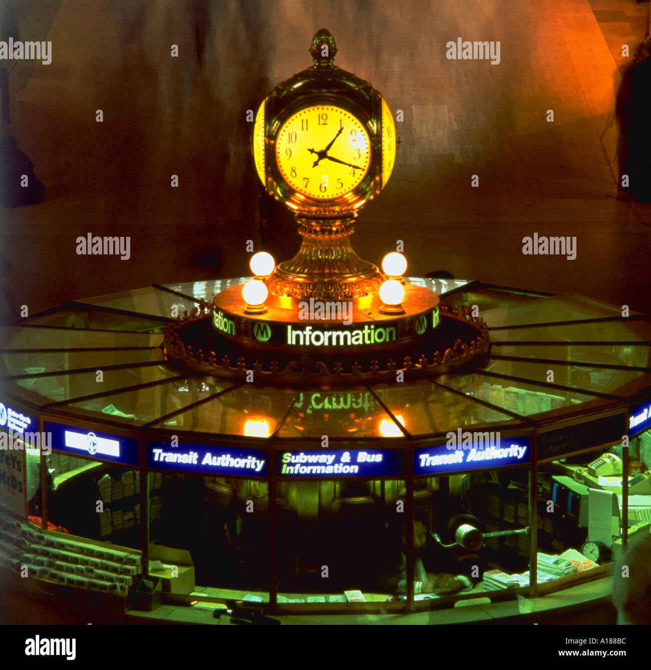 Clock and information booth at Grand Central Station train terminal New