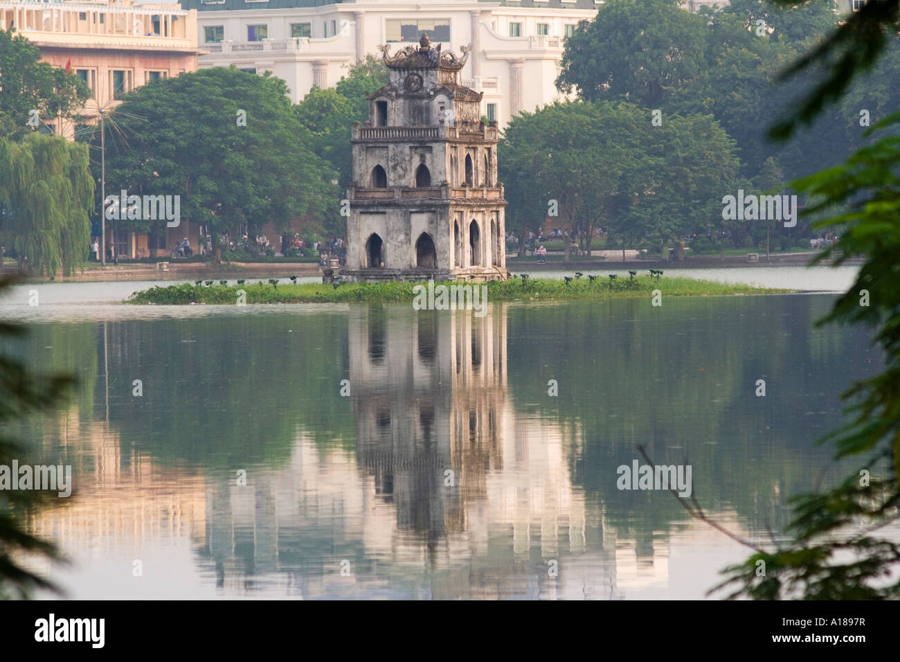 2007 Thap Rua Temple or Tortoise Tower Hoan Kiem Lake Hanoi Vietnam Stock Photo