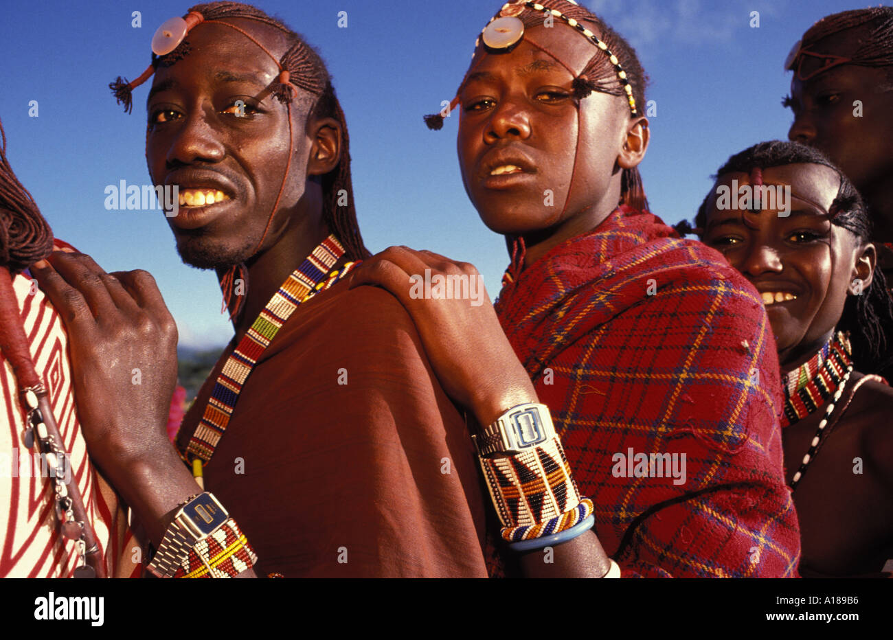 Maasai Moran at a coming into manhood ceremony Kajiado Kenya Stock Photo