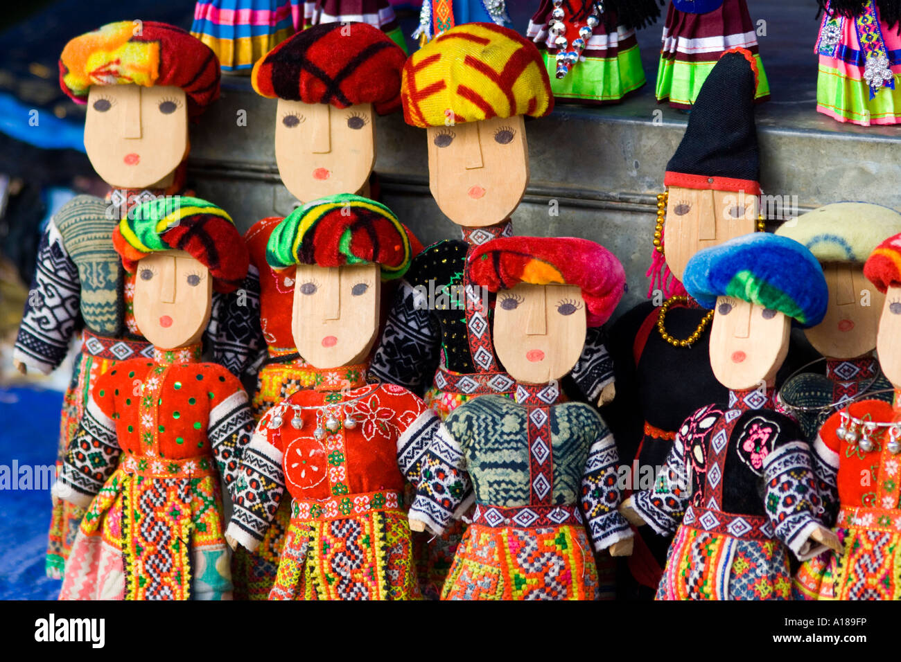Handmade Wooden Doll Souvenirs Bac Ha Market Vietnam Stock Photo