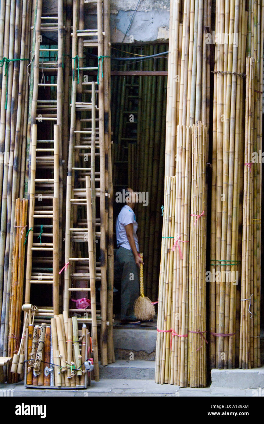 Ladder Street, Bamboo Store Old Quarter Hanoi Vietnam Stock Photo