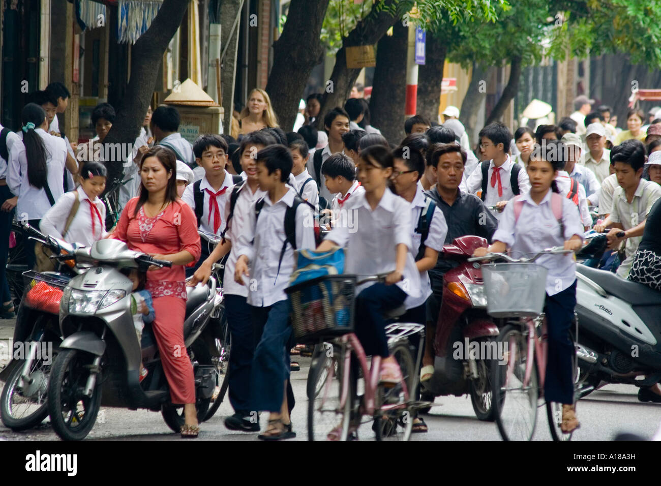 2007 Young Vietnamese Students in the Streets as School lets out for