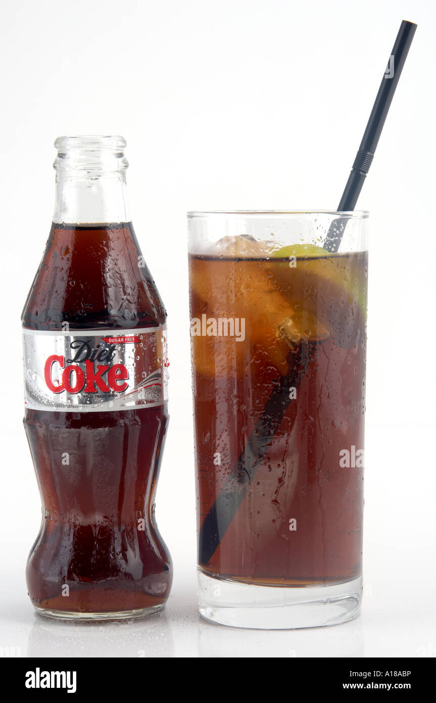 coca cola in a glass with bottle Stock Photo
