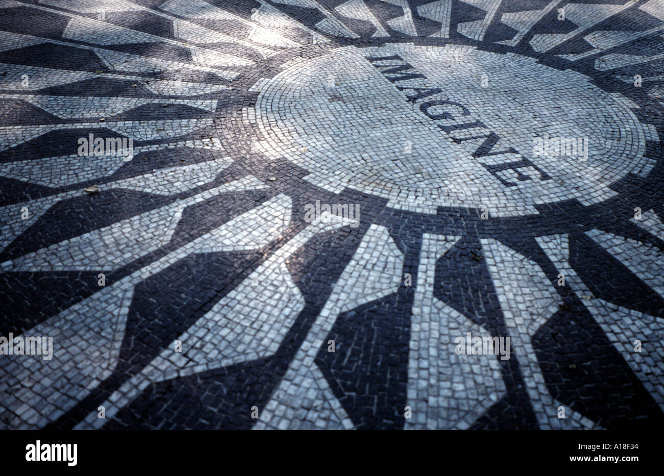 John Lennon memorial mosaic Strawberry Fields Central Park New York Visible from John and Yoko s apartment in the nearby Dak Stock Photo