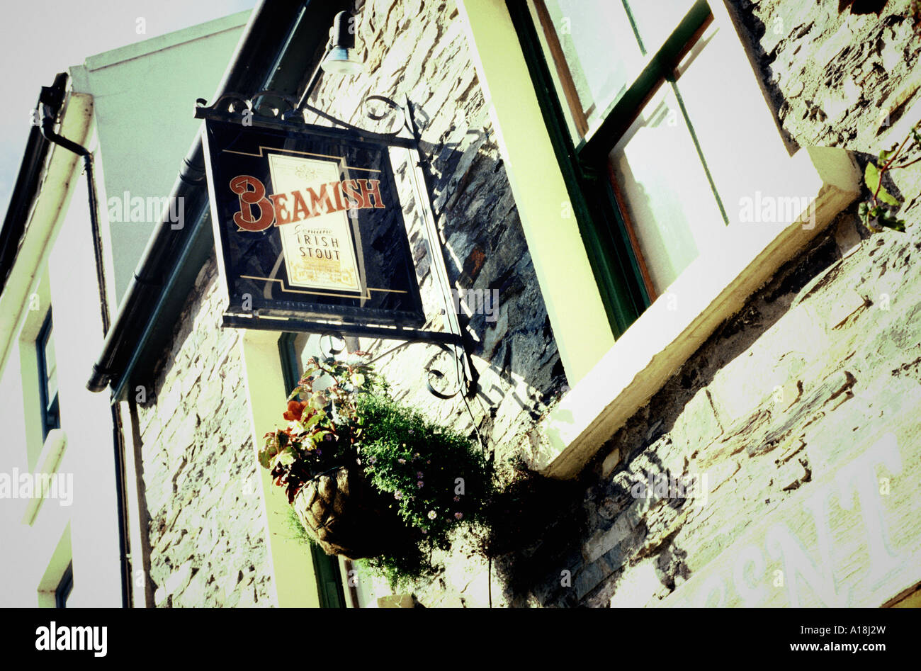 beamish black Irish Stout sign outside a pub in County Cork Ireland Stock Photo