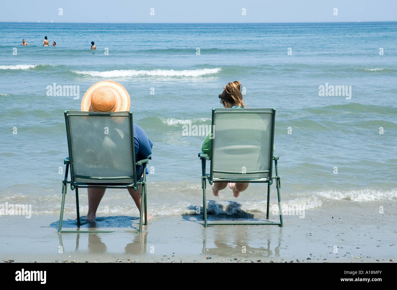 Relaxing at the tide at Nantasket Beach in Massachusetts Stock Photo
