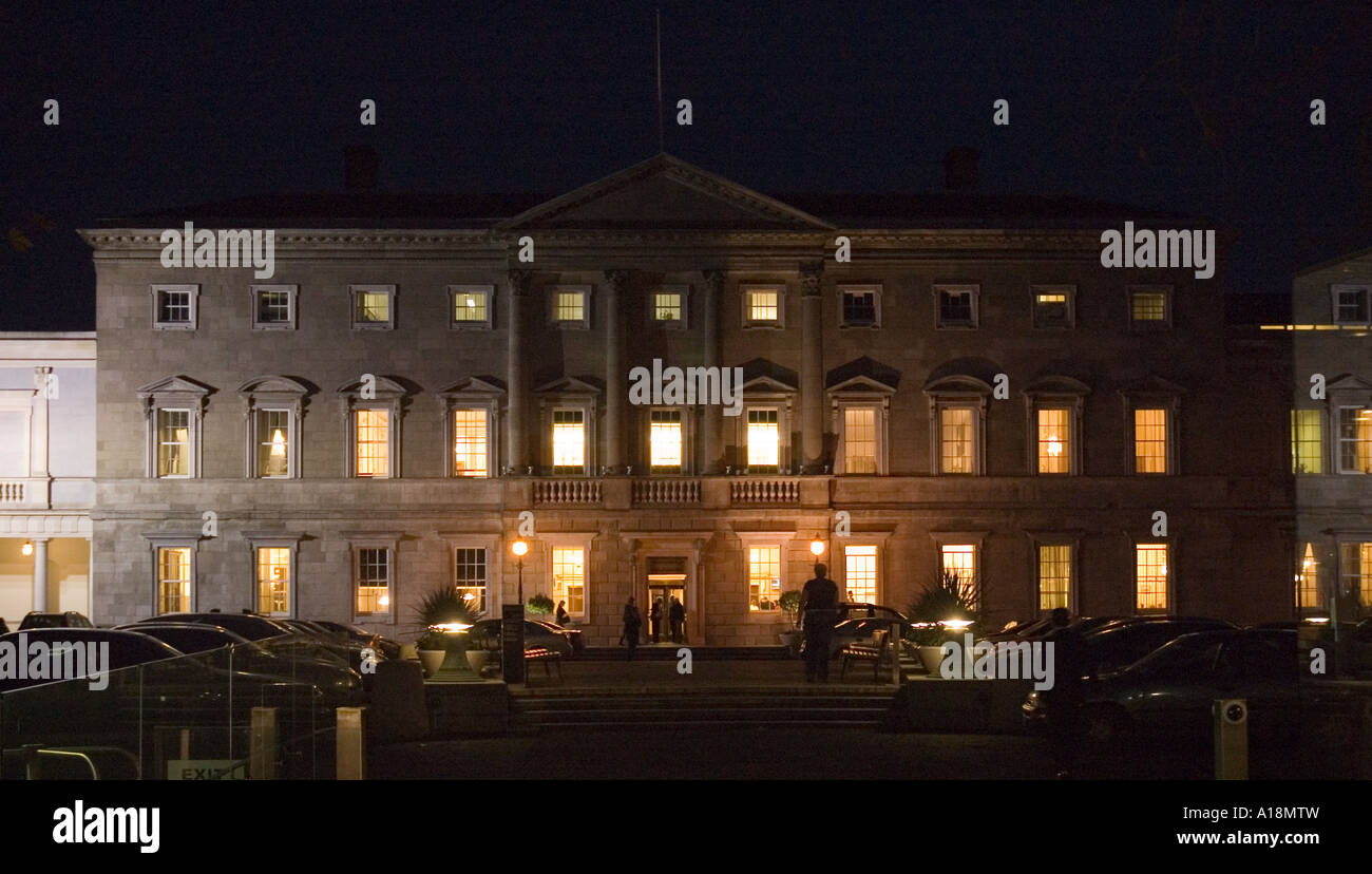 Night shot of Leinster House, the home of the Dáil Parliament in Dublin Ireland Stock Photo