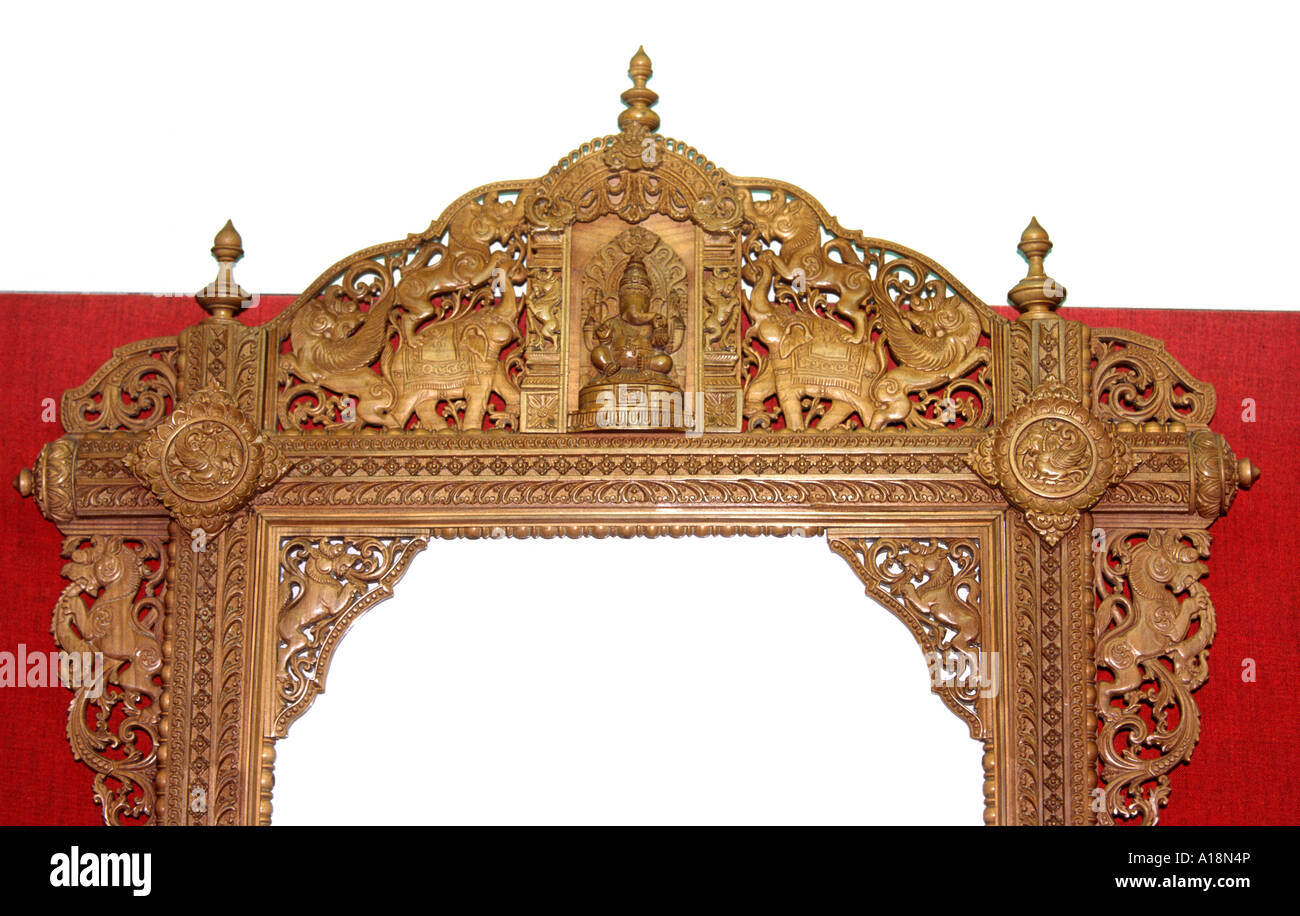 India Tamil Nadu Chennai Madras crafts detail of fine carved sandalwood frame Stock Photo